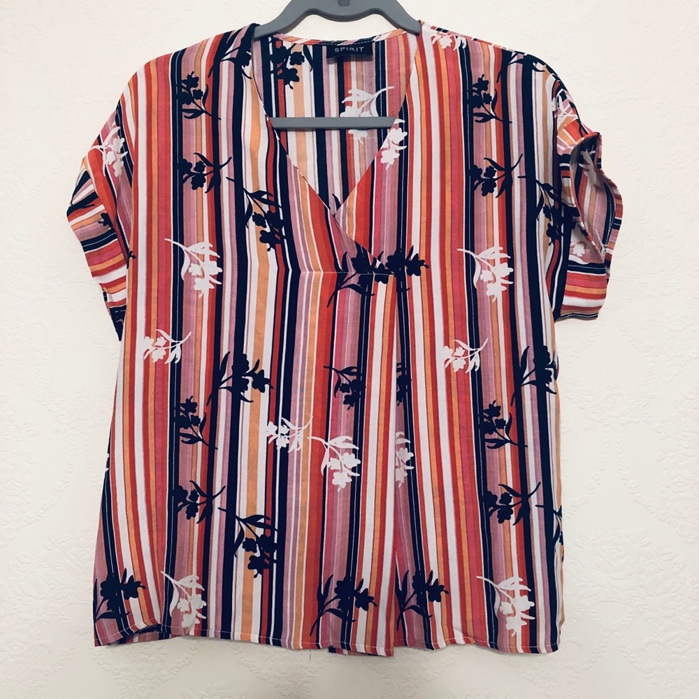 Multi Strip Short Sleeve Blouse - BNWT